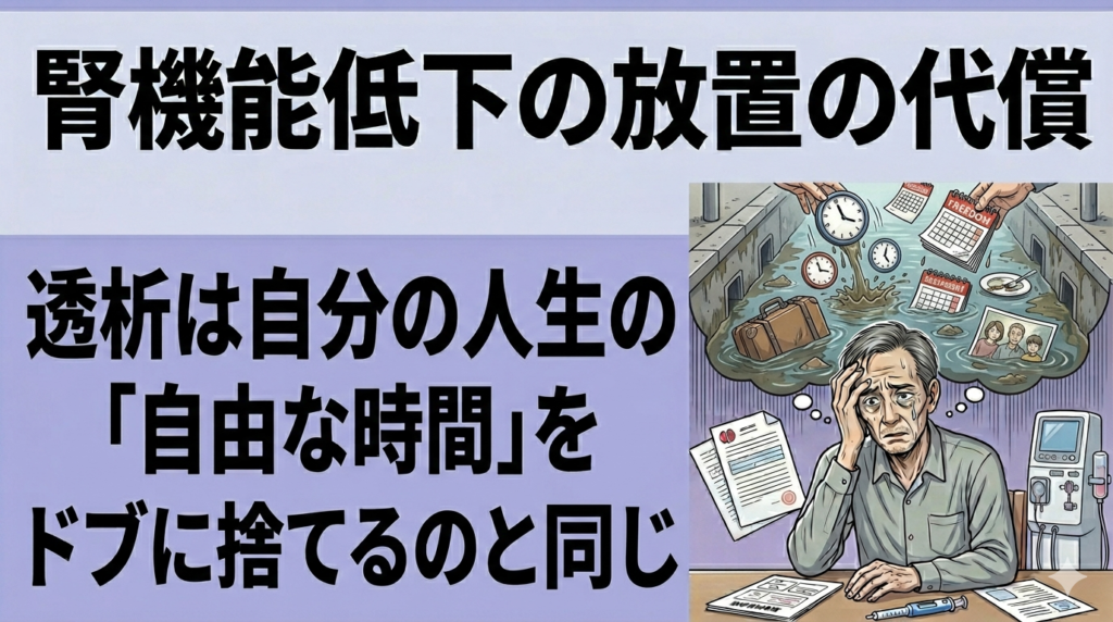 腎機能低下の放置の代償｜透析は自分の人生の「自由な時間」をドブに捨てるのと同じ