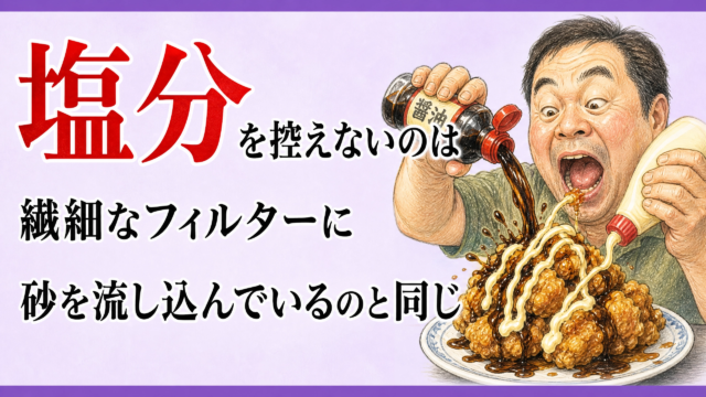 塩分を控えないのは繊細なフィルターに砂を流し込んでいるのと同じ